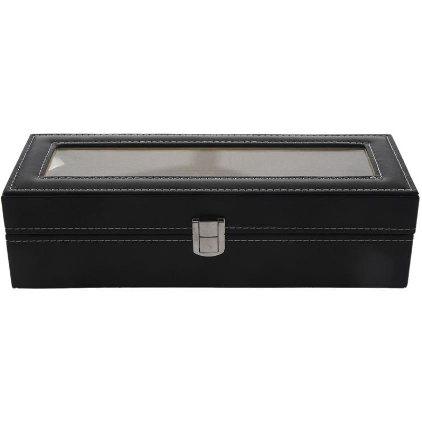 Coffret à montre Coffret à montre en cuir Coffret à bijoux Cadeau pour homme 6 compartiments - Noir185o