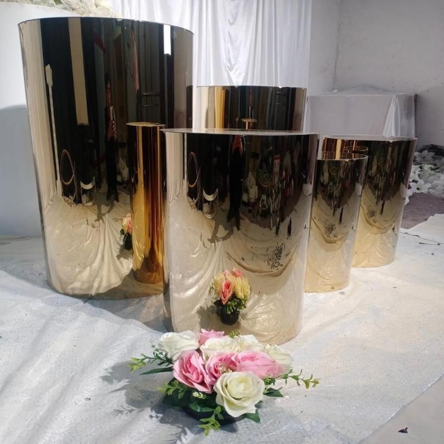 Wedding Shinny Gold Round Plinths Cylinder Pedestals Cake Stand Backdrop Other Bakeware256z
