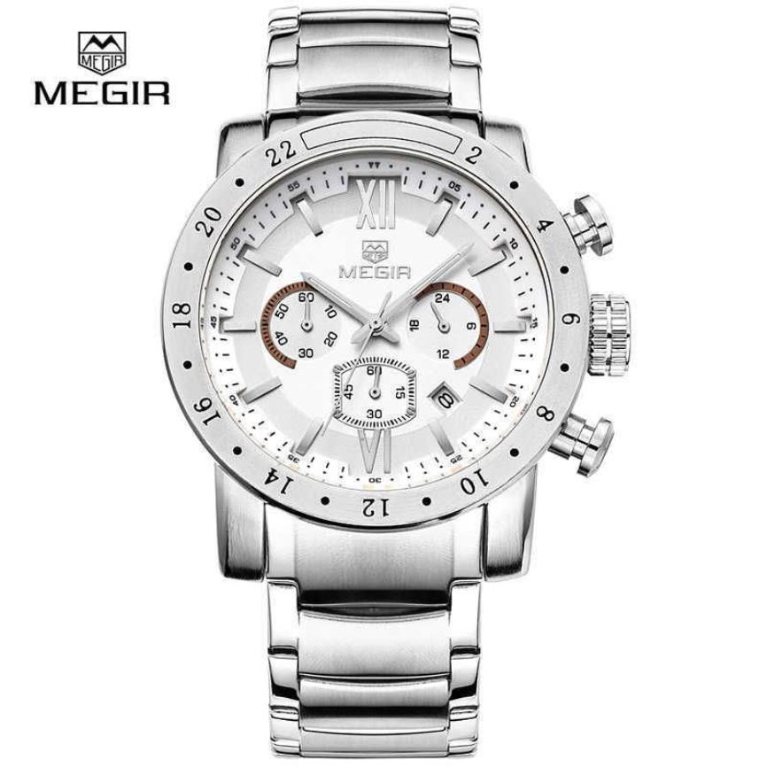 MEGIR Brand Quartz Watch For Men Man's Business White Randwatch Fashion Threeoki Wodoodporne, świetliste zegarek dla mężczyzn 265B