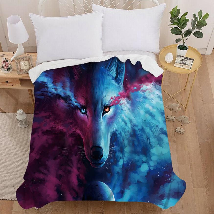 TOP QUAILTY 3D Blanket Wolf Animal Blue black Design Horse Soft Worm for Beds Sofa Plaid Fabric Air Conditioning Travel243G