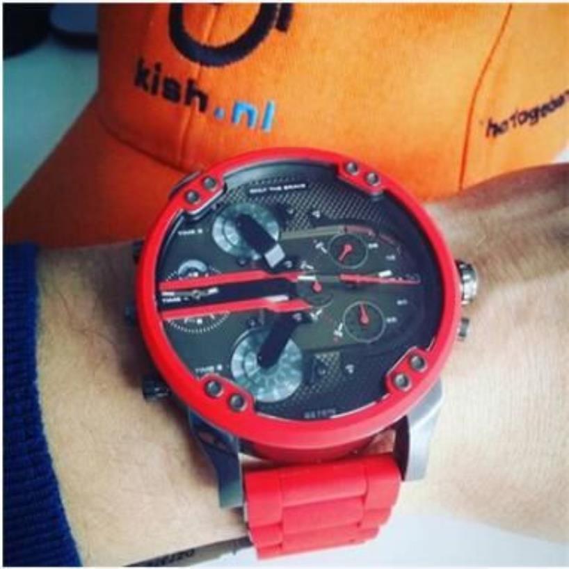 Montre brésilienne à grand cadran rouge pour hommes, décontractée, grande montre de sport militaire, DZ7370, cadeau 292v