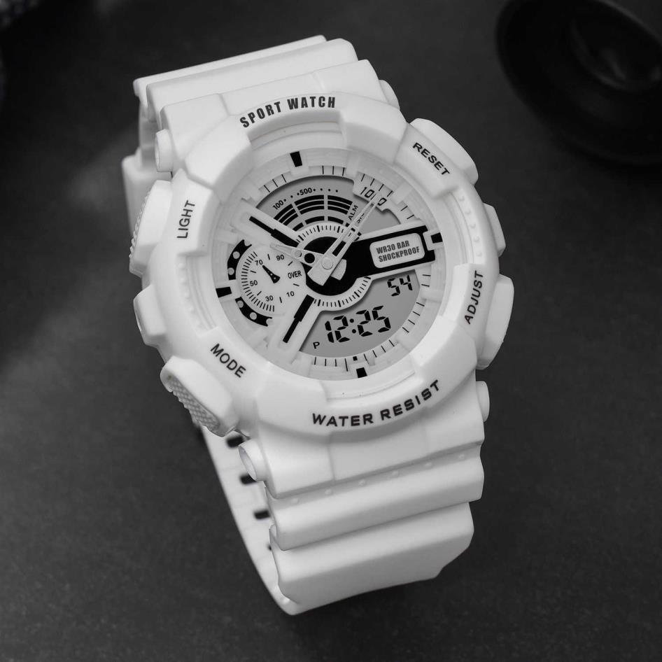 Panars Outdoor Sport White Digital Watch Men Women Alarm Clock 5Bar Waterproof Shock Militär ES LED Display 210728314J