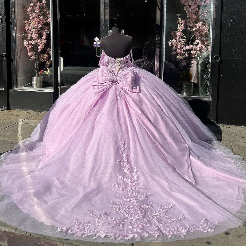 Lilac quinceanera elbise vestidos de 15 anos balyası elbisesi tatlı 16 aplike dantel boncuklar doğum günü partisi pageant bayan prenses