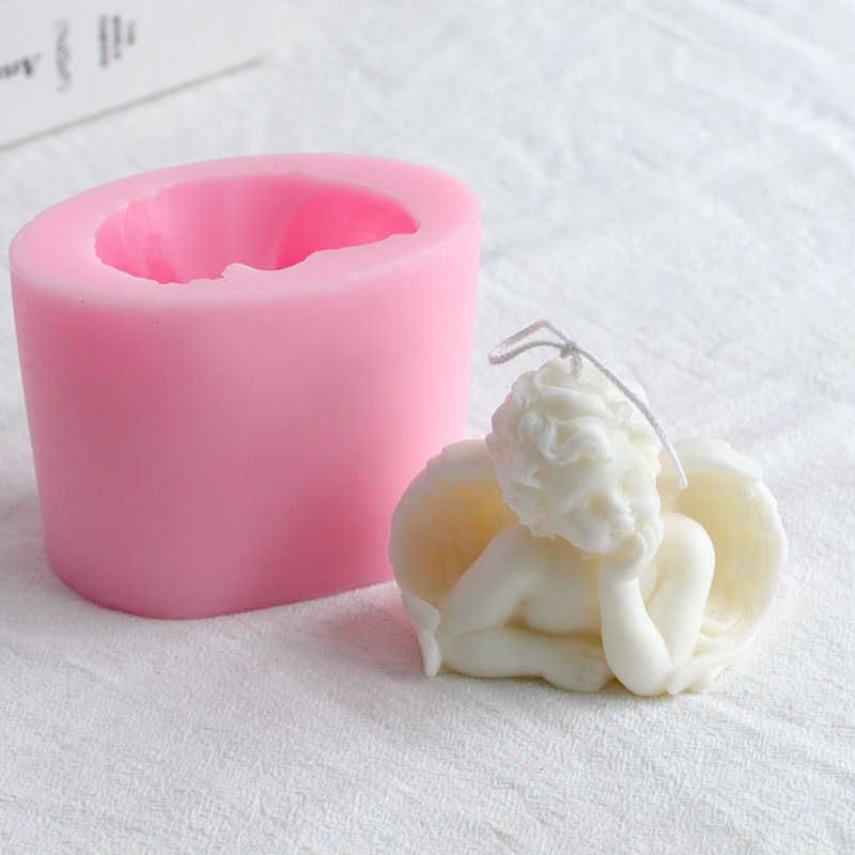 3D Angel Baby świeca silikonowa pleśń gliniana ręcznie robione mydło kremówka z czekoladowych pleśni tynk ciasto dekoracyjne narzędzia 210721276e
