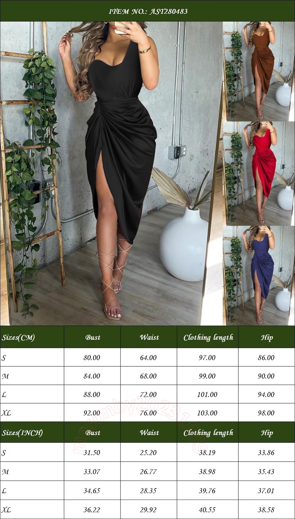 Flaunt Your Style with this Sexy and Elegant Solid Color High Slit Pleated One-Shoulder Evening Dress perfect for a Sophisticated and Glamorous Look