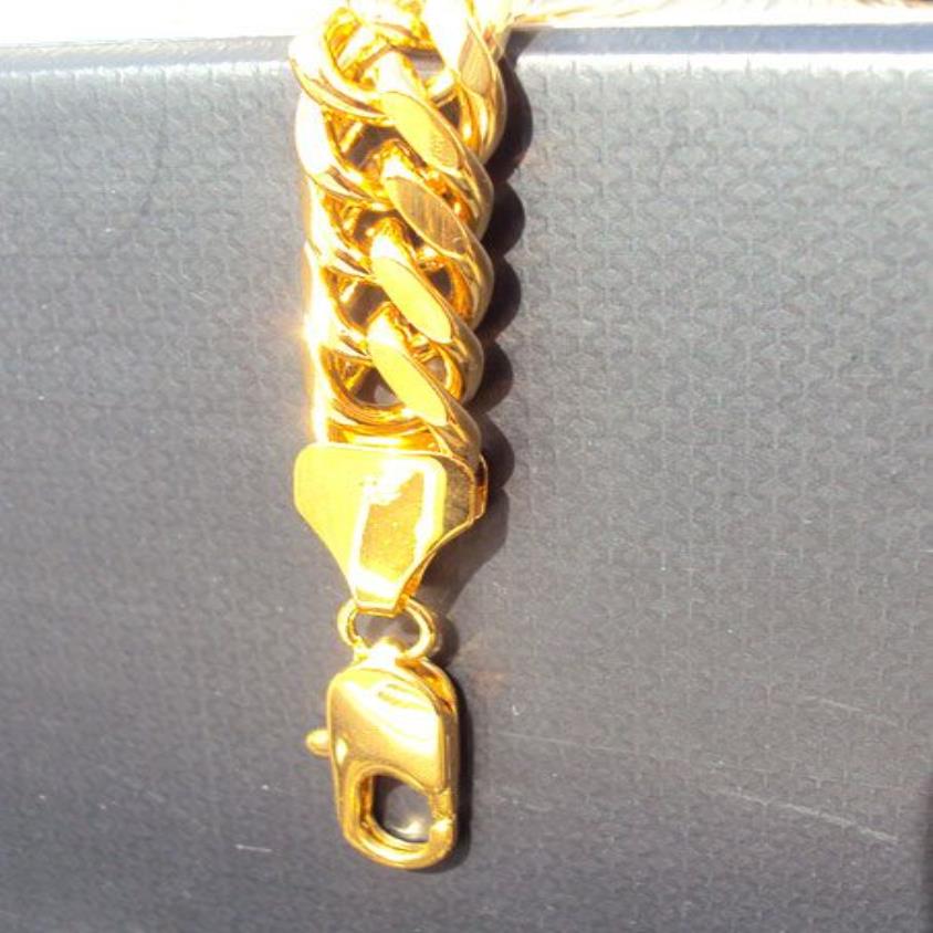 Men's 24kt Real Yellow Gold HGE 9 tum Tung lyxig Hypotenuse Nugget Armband Jewelry S Champion International Design277y