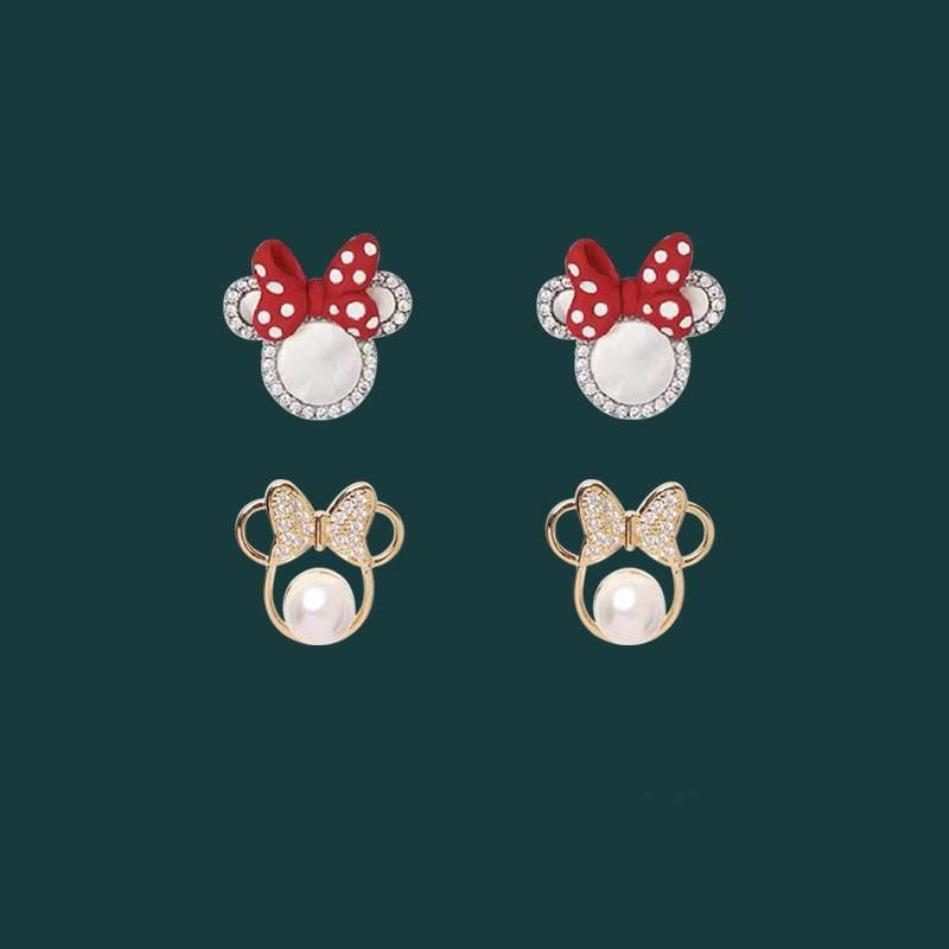 Pendientes bonitos con lazo y perlas enteras para mujer, joyería de dibujos animados con cristales de ratón, abalorio de Anime, accesorios de boda 2021, 255d