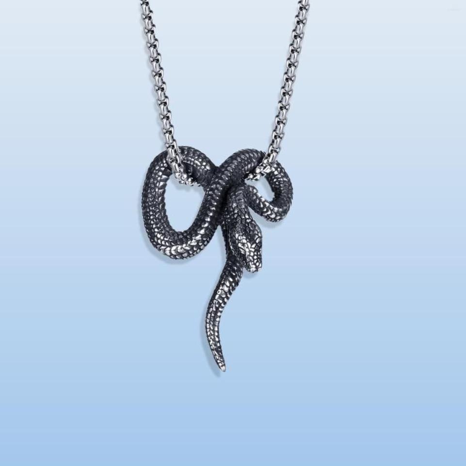 Pendentif Colliers Collier de serpent en acier inoxydable Chaîne métallique noire pour hommes Femmes Gothique Punk Hip Hop Style Cool Animal Serpent 267A