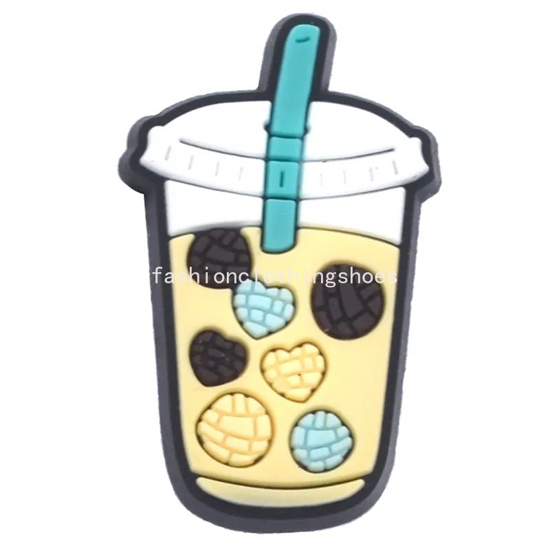 amuleto de sorvete para menina, café, leite, chá, anime, atacado, lembranças de infância, presente engraçado, amuletos de desenho animado, acessórios de sapato, decoração de pvc, fivela de borracha macia