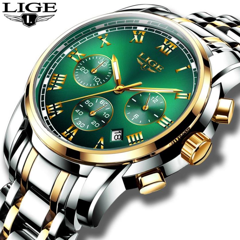 Montres Hommes 2019 LIGE Top Marque De Luxe Vert Mode Chronographe Mâle Sport Étanche Tout En Acier Quartz Horloge Relogio Masculino C229f