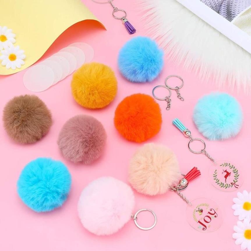 Klapety 50-częściowy zestaw poma puszysty Fluffy Faux Fur Pompoms z podzielonym pierścieniem i brechy do worka akcesoria