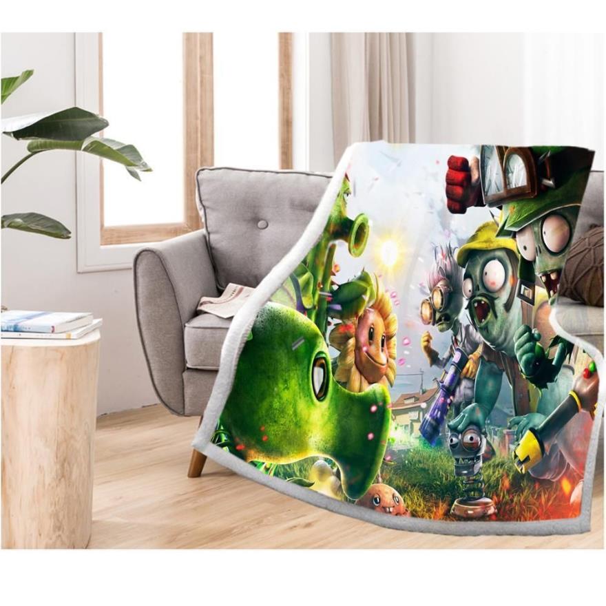 Plantes VS Zombies Sherpa couverture polaire dessin animé hiver literie chaude voyage maison couverture sur canapé-lit 150x200 cm 201113228S