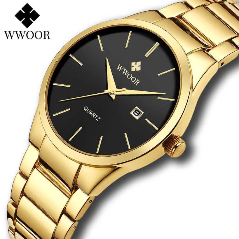 Wwoor Luxury Watch Men Business Sports Mens Quartz Wristwatches Gold Stainless Steel Waterproof Automatic Date lelogio masculino x343a