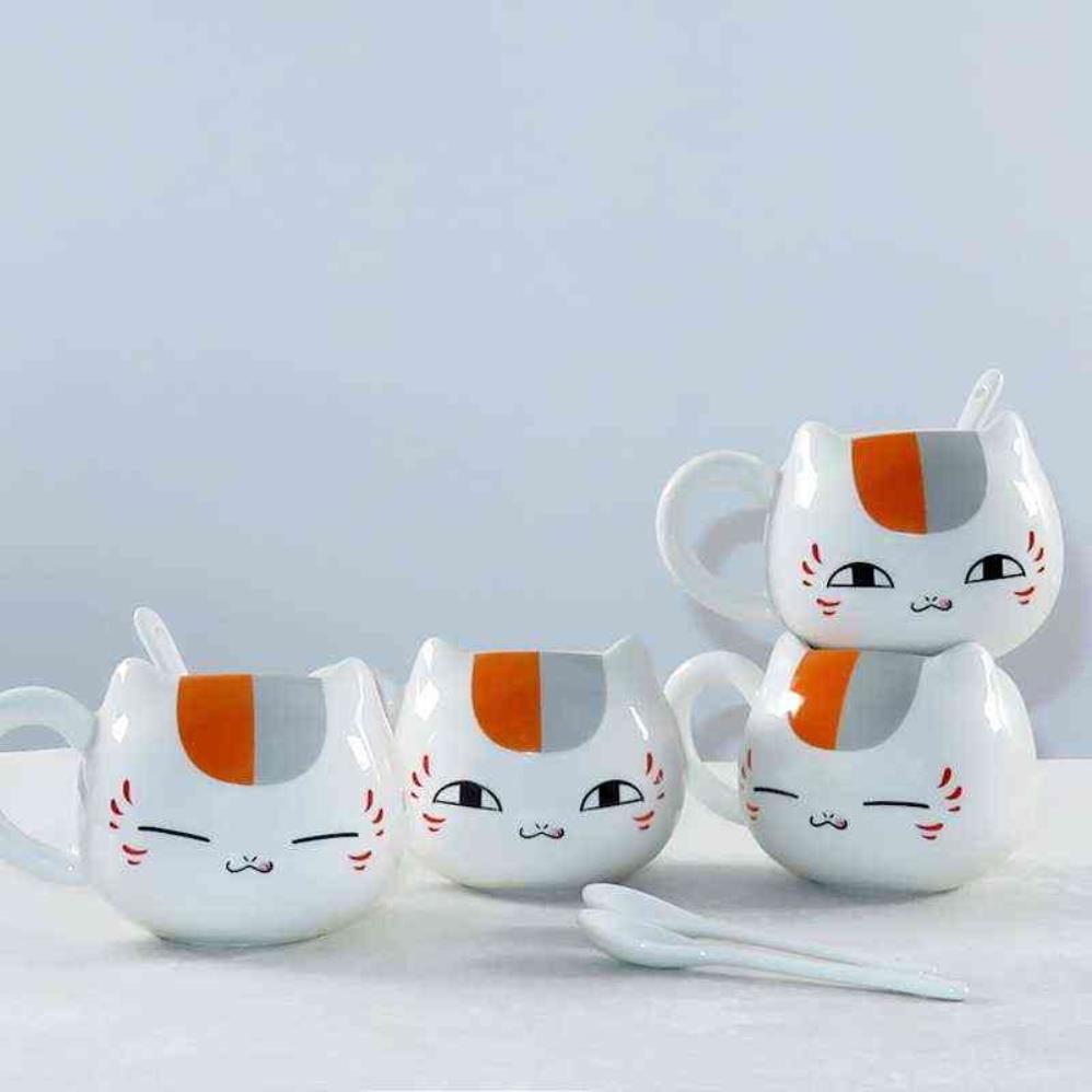 345ml Creative Natsume's Book of Friends Nyanko Sensei Cafe Face Cute Catroon Ceramic White Cat Belly Tea Cup Pottery Mug Gif245L