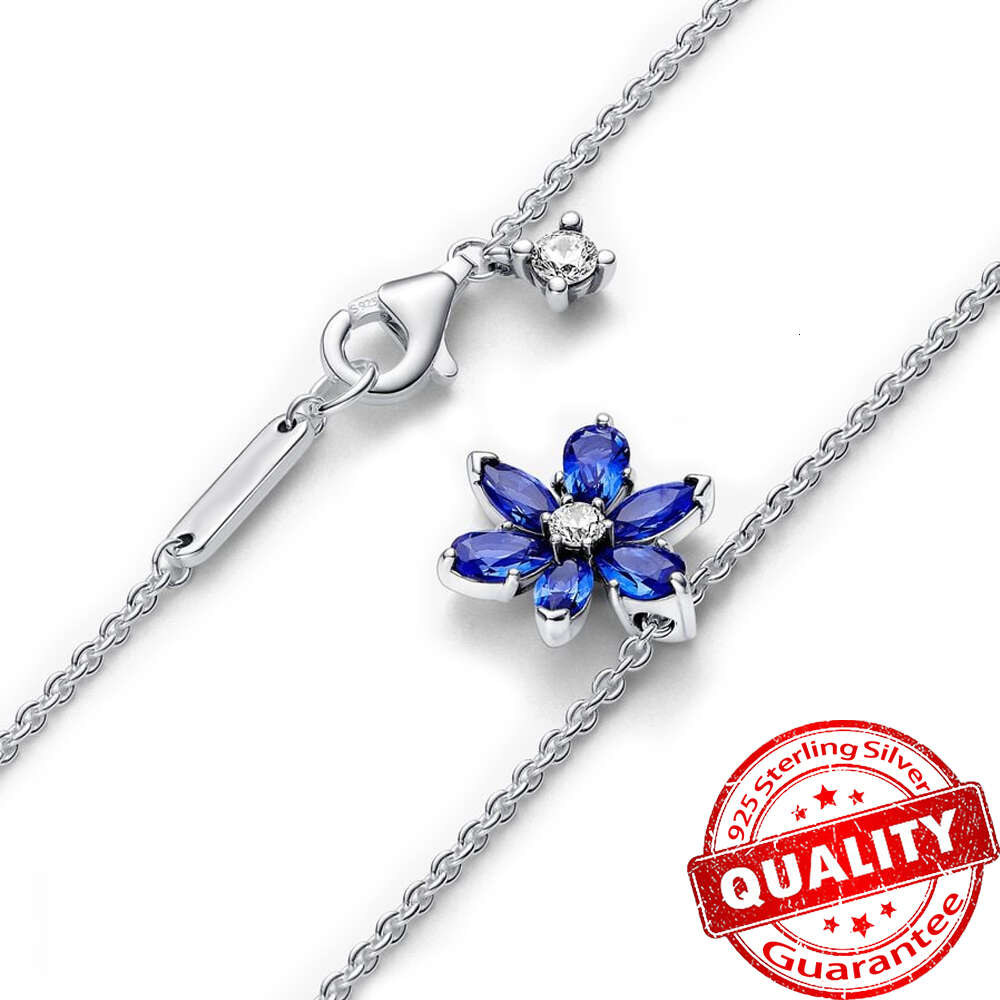 Authentic Sterling Sier Sparkling Blue Herbarium Cluster Earring Ring & Necklace DIY Women Jewelry Set Gift Accessories