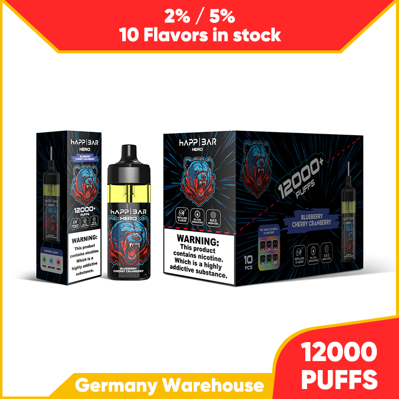 Happ bar vaper puff 12k vapes jetables cigarette électronique LED débit d'air réglable 12000 bouffées 2% 5% vaper expédition en entrepôt dans l'UE