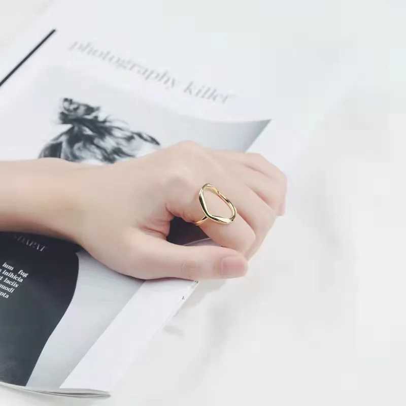 Band Rings QMCOCO Minimalist Irregular Hollow Out Oval Silver Color Geometric Ring For Women Open Rings Fine Jewelry Ornament Gifts 240125