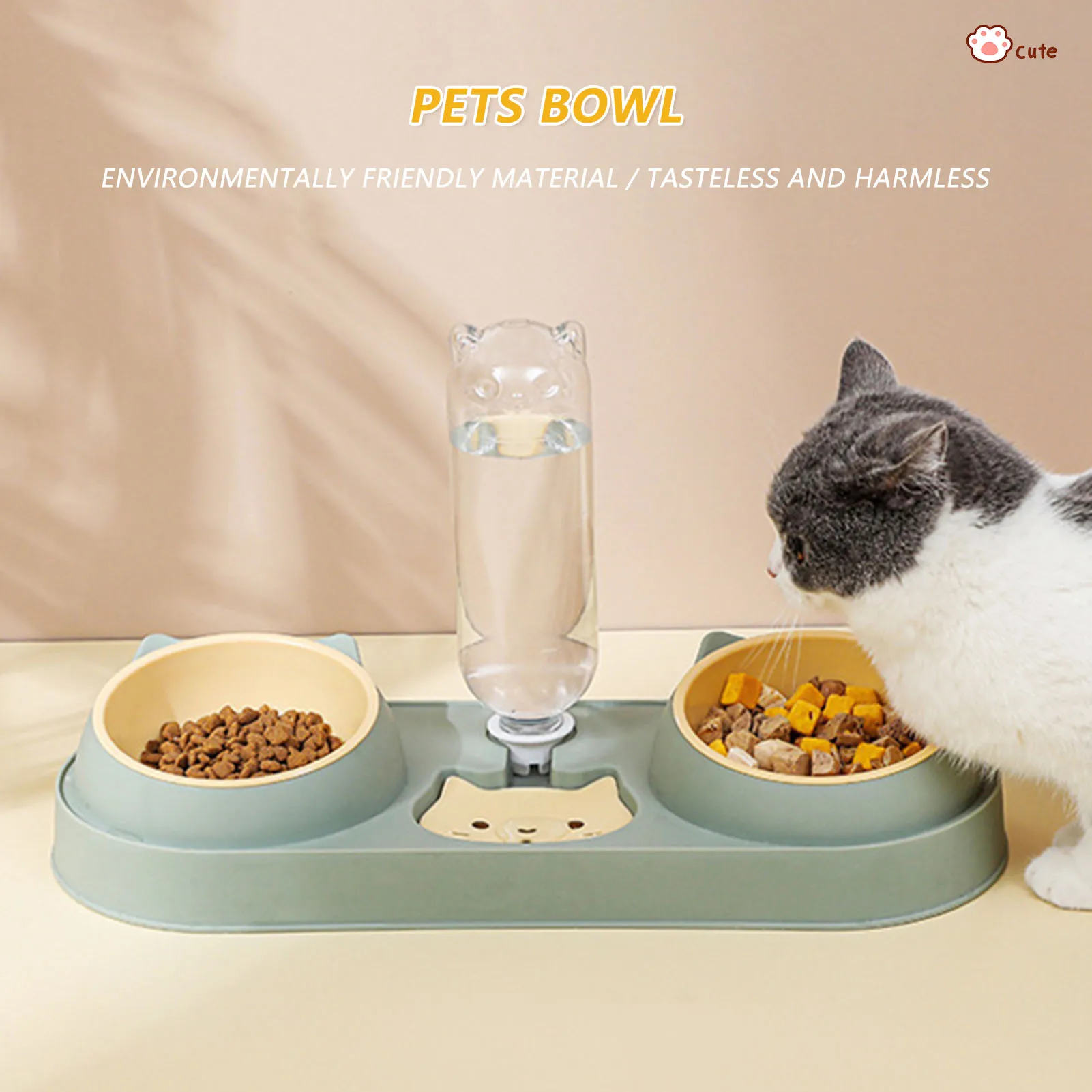 Mangeoires Double chien chat bols avec distributeur d'eau plats de nourriture pour chat inclinés pour animaux de compagnie d'intérieur bol durable pour animaux de compagnie ensemble de bols de nourriture humide et sèche