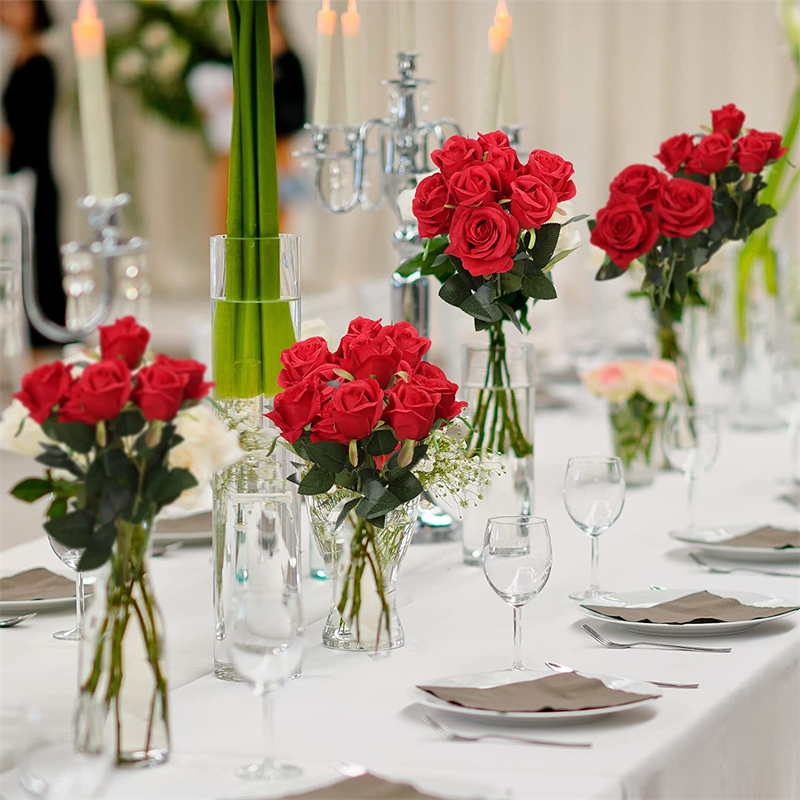 Flores de rosas artificiales de 20.0 in para el día de San Valentín, rosas de seda de tacto real, ramos de tallo largo de una sola flor falsa para decoración del hogar, boda, fiesta