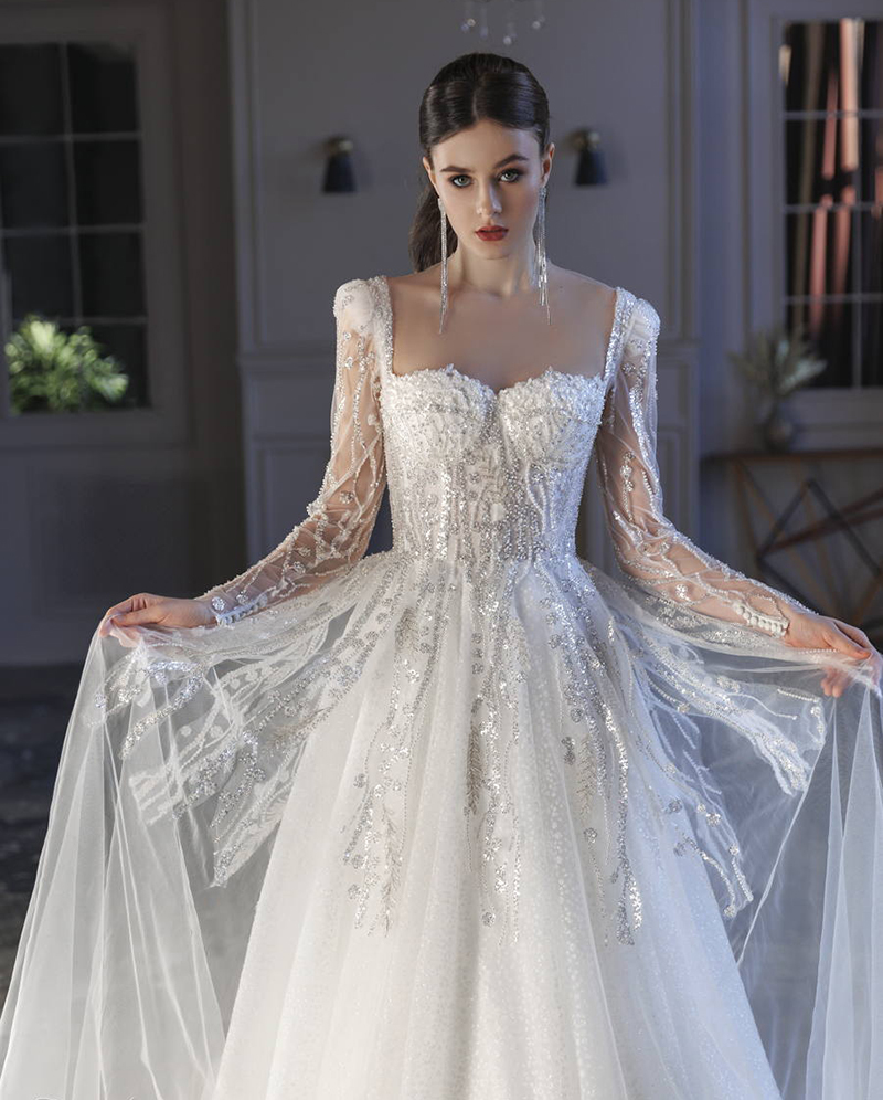 Vintage Une Ligne Femmes Robe De Mariée Chérie Manches Longues Robes De Mariée Paillettes Appliques Bouton Couvert Balayage Train Robe Sur Mesure vestidos de novia