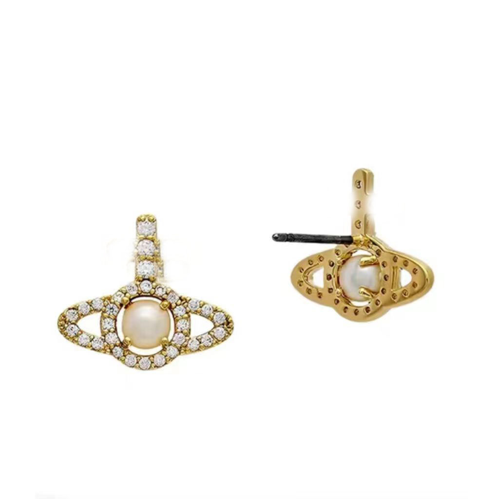 Saturn Charm Luxury Classic Cross Brand Designer Geometry Celebrity Round Water Diamond Earrings Wedding Party Jewelry