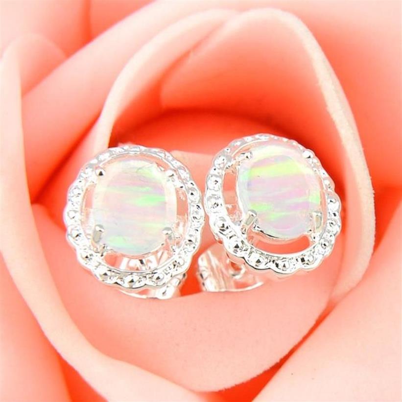 Boucles d'oreilles de mariage en opale de feu ovale blanche, de es, cadeau pour mère, pierres précieuses en argent Sterling 925 plaquées aux États-Unis, 267p
