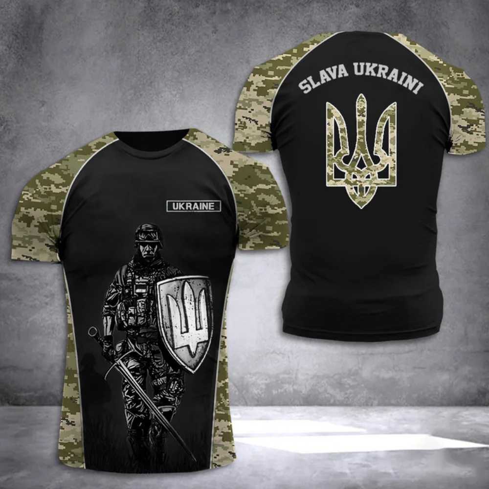 Homens camisetas Ucrânia Bandeira Camisa Homens T-shirt Tops Exército Ucraniano Camuflagem Manga Curta Jersey Verão O-pescoço Oversized Streetwear Masculino Tees