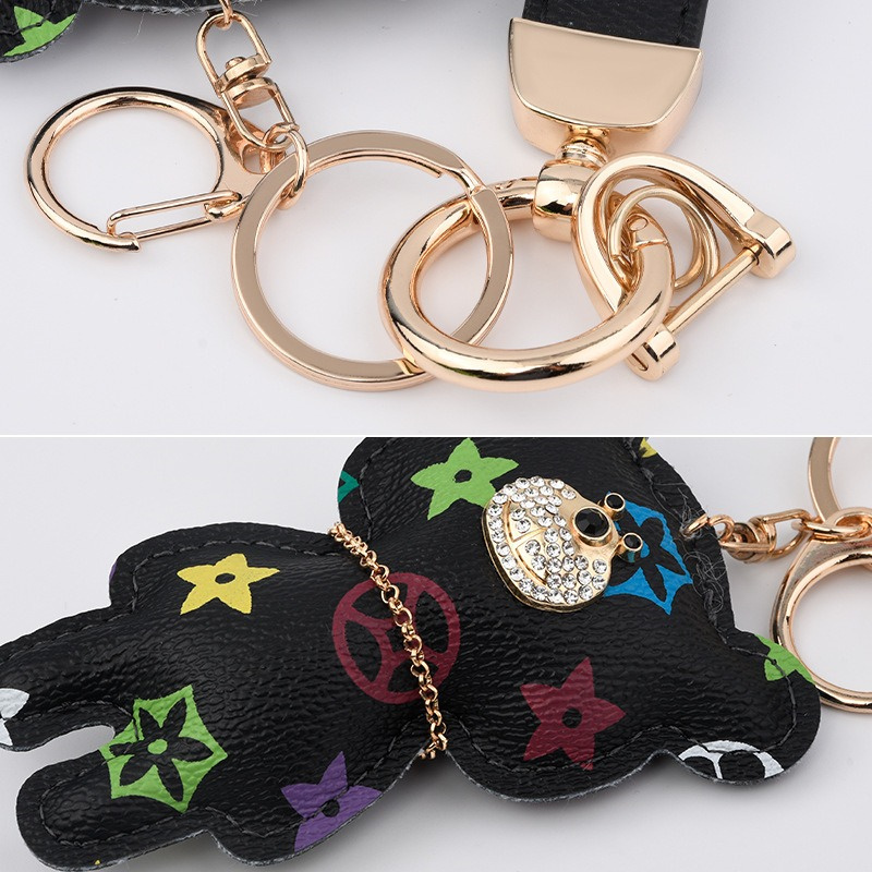 PU cuir ours porte-clés sac de voiture bracelet porte-clés diamant pendentif charme porte-clés avec anneau D anti-perte pour hommes femmes cadeau de mode