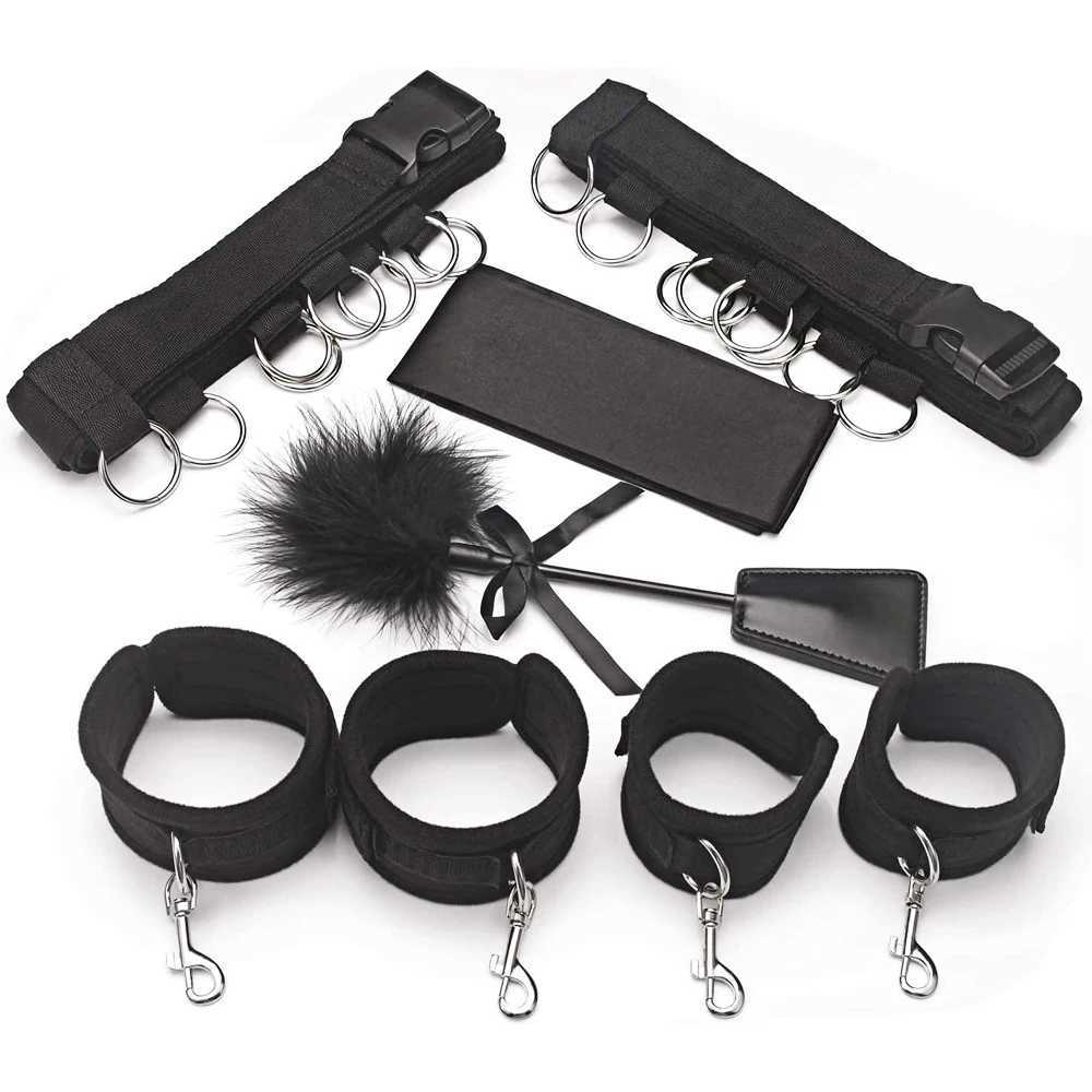 Kit de Bondage sexuel SM, menottes, collier, cheville, bandeau, plumes, jeux pour adultes, jouets pour femmes et hommes