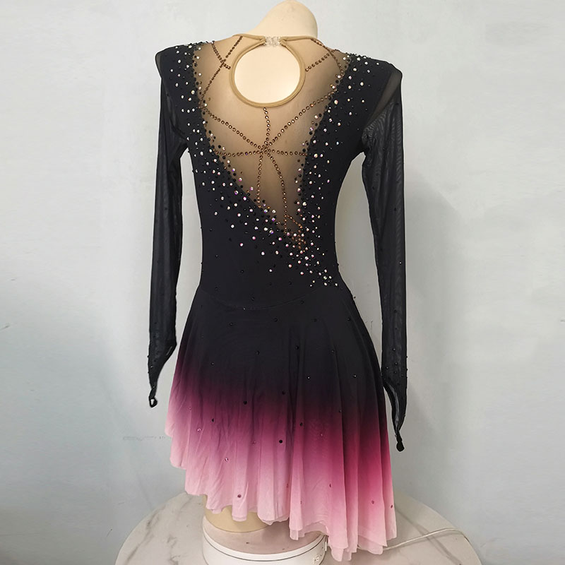 LIUHUO Figure Skating Dress Girls Teens Black Ice Skating Dance Skirt Quality Crystals Stretchy Dancewear Ballet Performance