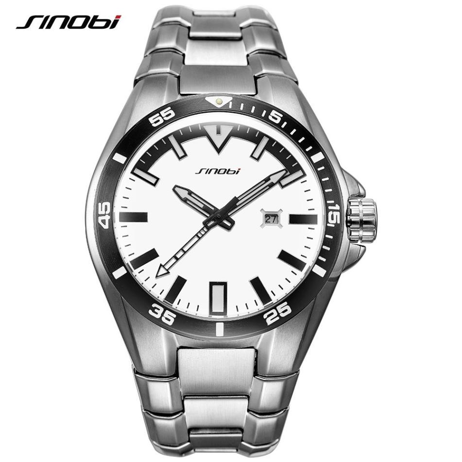 Sinobi Men Business Watch Full Stainless Steel Luxury High-end Wlistwatch Luminous Hands防水RelogioMasculino334n