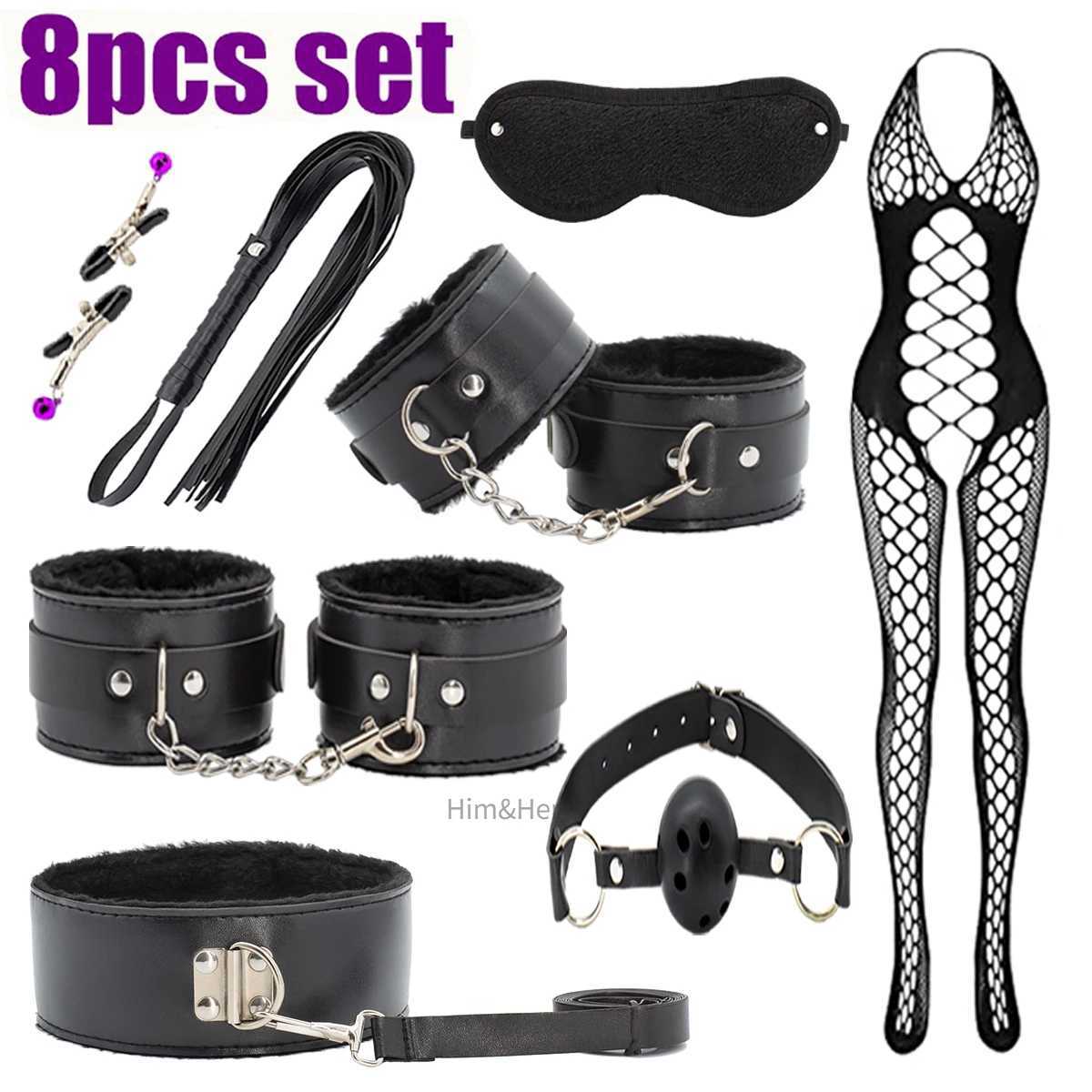 Jouets pour adultes NOUVEAU BDSM Sexy En Cuir En Peluche Sexe Bondage Ensemble Menottes Jeux de Sexe Fouet Gag Pinces À Mamelons Jouets Sexuels Sex Appeal Choix Multiples 18+