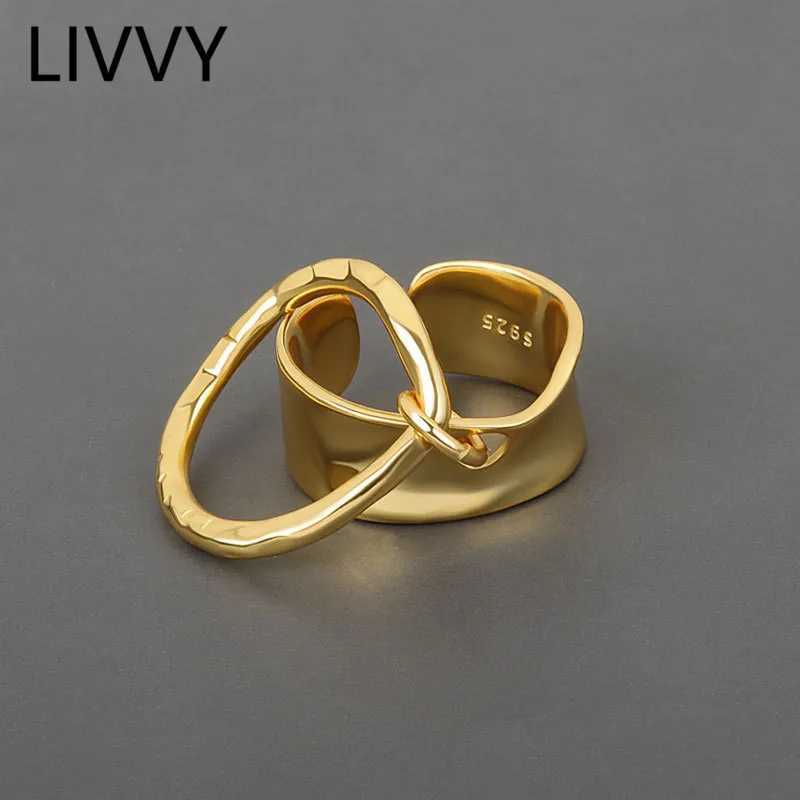 Band Rings LIVVY Silver Color Fashion Round Shape Silver Ring Open Finger Ring For Women Party Jewelry Gift 2021 Trend 240125