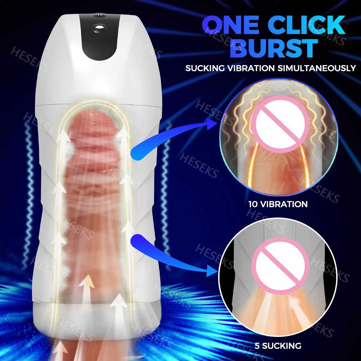 Masturbators HESEKS Automatic Sucking Masturbator Male Real Vagina Pocket Pussy Penis Blowjob Vibration Machine Masturbation Sex Toys For Men