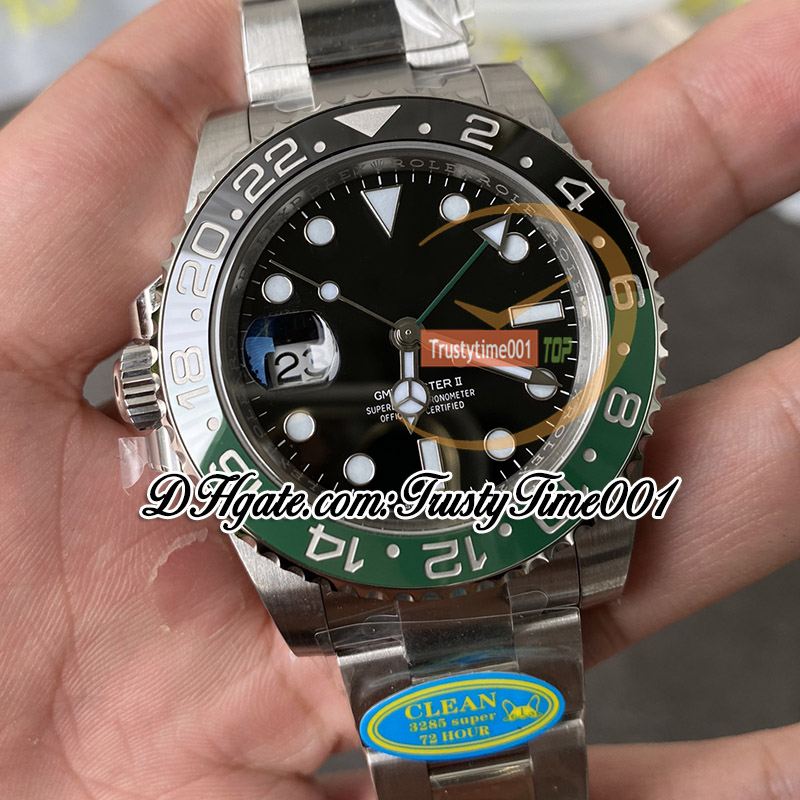 Clean V2 GMT II 126720 DD3285 Automatyczna męska zegarek CF Sprite Black Green Bezel Black Dial 904L SS Jubileesteel Bransoletka Super Edition Trustime001 zegarki