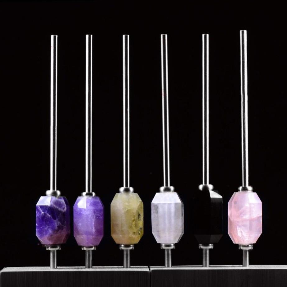 Pailles à boire réglables réutilisables en acier inoxydable 304, avec colonne de Quartz de guérison en cristal naturel, 6 couleurs, boîte cadeau 233G