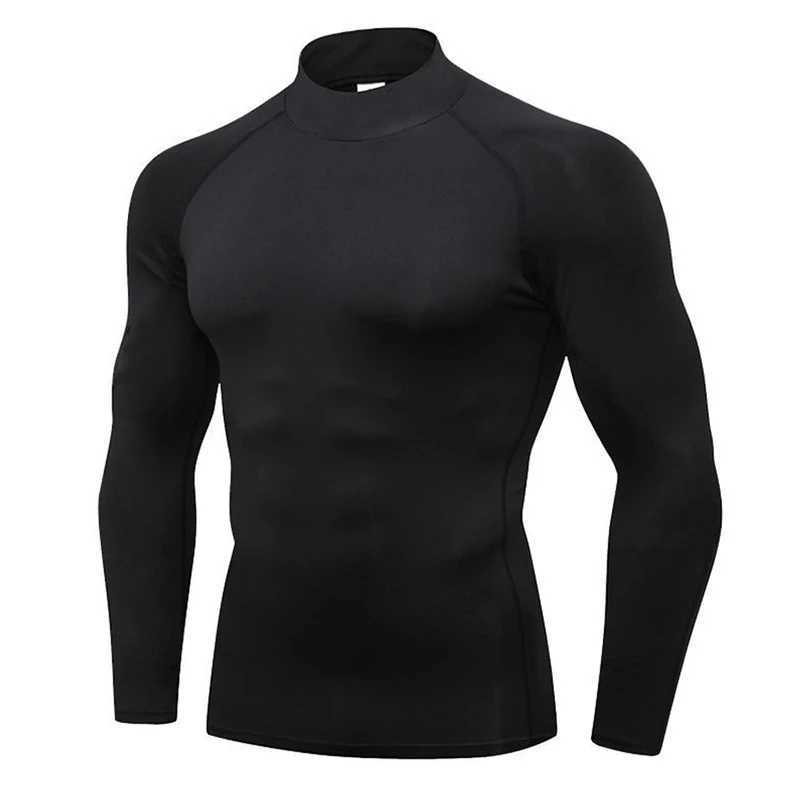 T-shirts pour hommes T-shirt de compression à col roulé Hommes à manches longues Vêtements de gymnastique Automne Tight Fitness T-shirt T-shirt de musculation à séchage rapide T-shirt musculaire