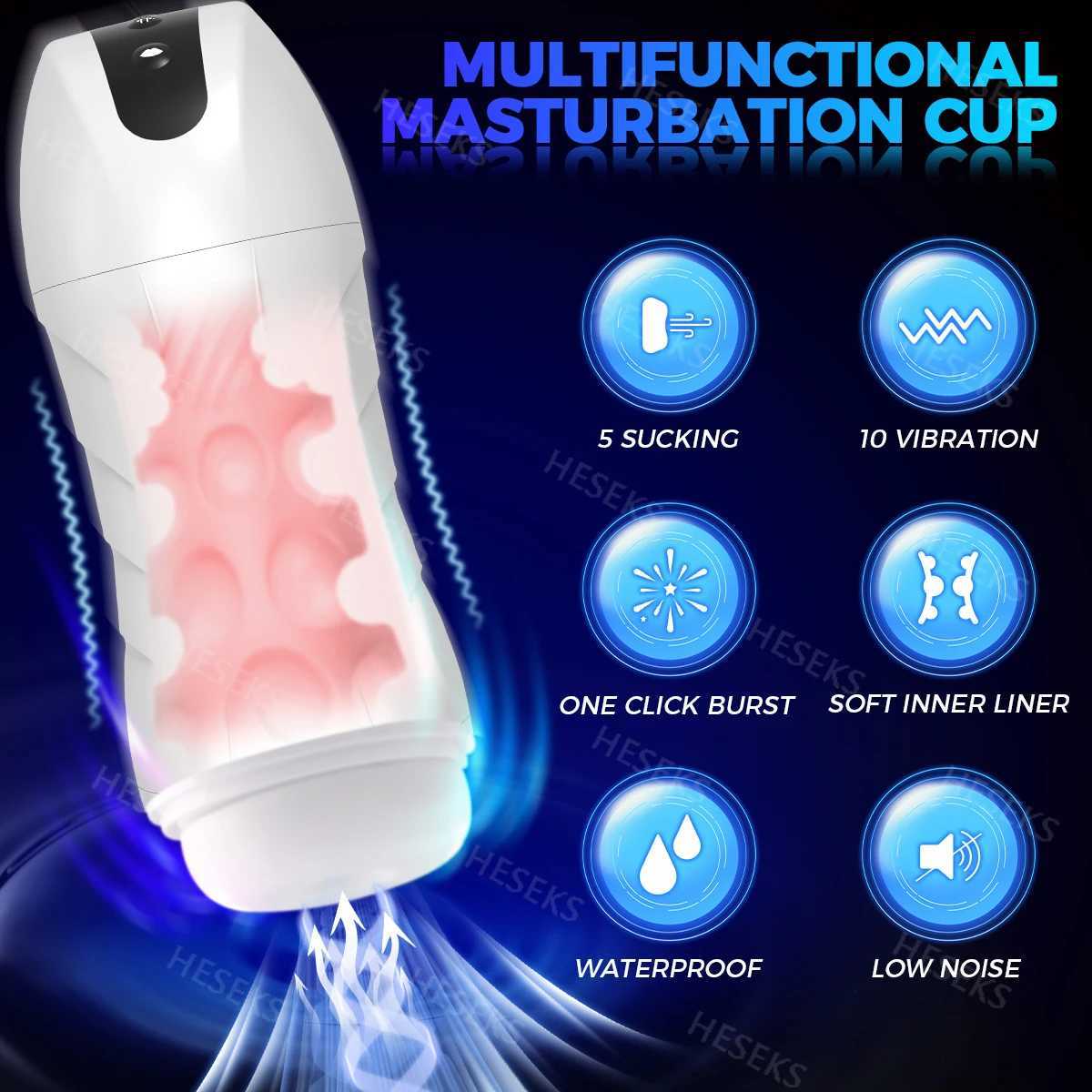 Masturbators HESEKS Automatic Sucking Masturbator Male Real Vagina Pocket Pussy Penis Blowjob Vibration Machine Masturbation Sex Toys For Men