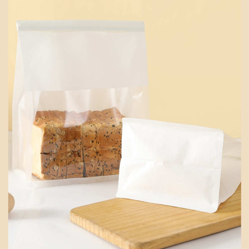 Sacos de embalagem de alimentos para cozimento portátil Papel Kraft Janela transparente PET Plástico à prova de umidade Bolsa de vedação para pão Torradas Hambúrguer Biscoitos Armazenamento de lanches