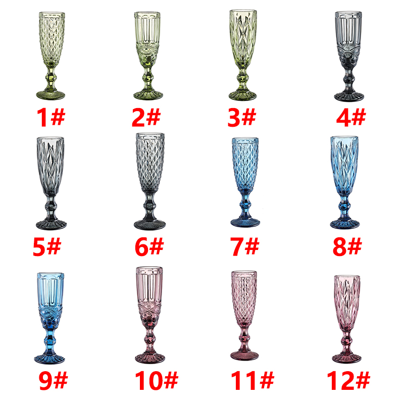 European Style Embossed Champagne Stained Glass Beer Goblet Vintage Wine Glasses Household Juice Drinking Cup Cocktail Glass 150ML