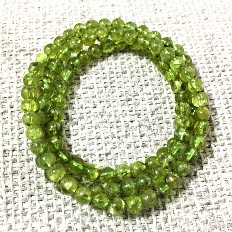 Bracelet 54 CM Bracelet Naturel Péridot Olivine Pierre Perle Bracelets 5 MM Bracelet 3 Cercle Élastique 100% Vraiment Pierre Pas De Verre Non Teint