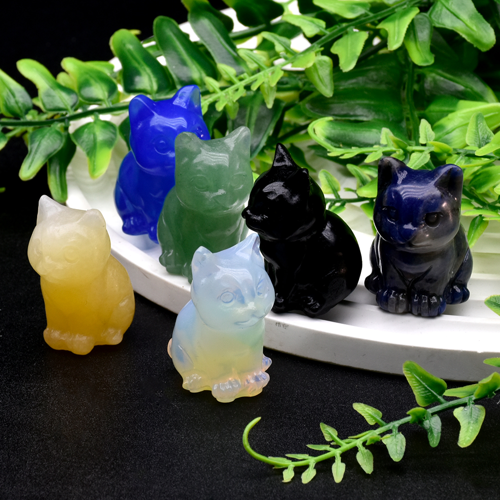 Height Cat Statue Crafts Natural Chakra Stone Carved Crystal Reiki Healing Animal Figurine Gift