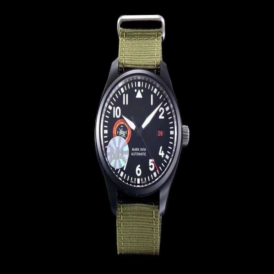 Mężczyźni z limitowanej edycji 40 mm oglądaj granatowy wojskowy pasek NATO Sapphire Czarna ceramiczna obudowa zegarek wodoodporność Automatyczna 327001 327002 336S