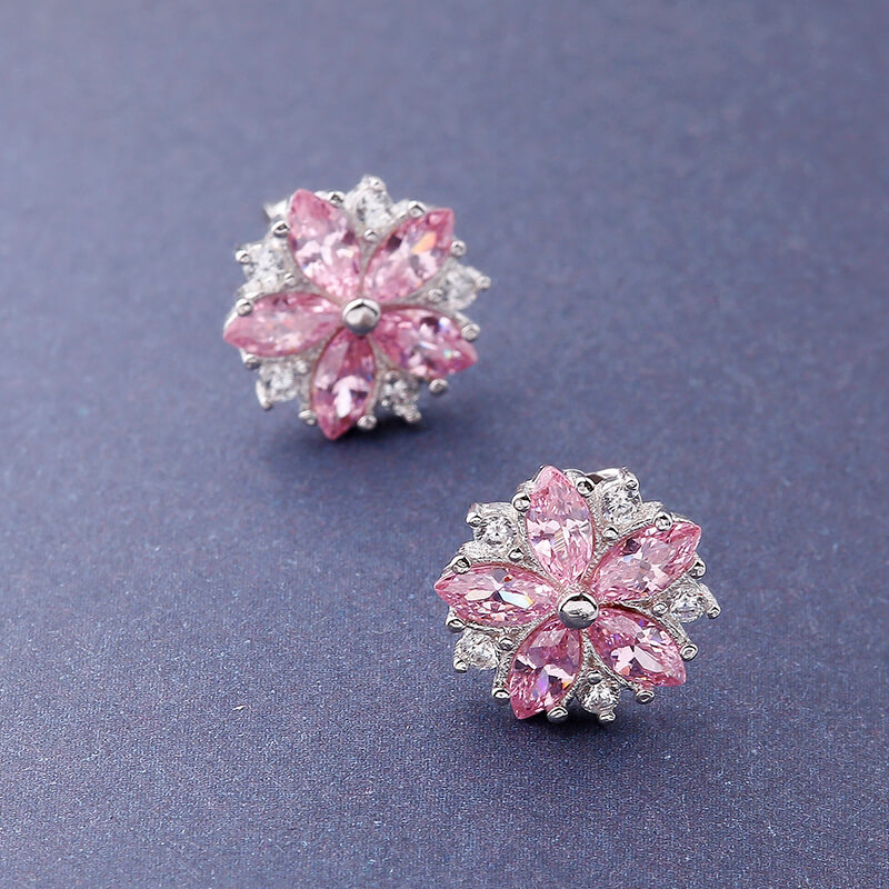 Sieraden Meisje Roze Kristal Bloem Zirkoon Diamant wit vergulde Oorbellen studs Student Verjaardagscadeau