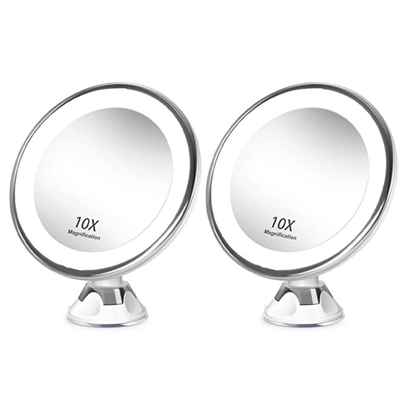 Mirrors 2X Makeup Vanity Mirror Portable With LED Light Suction Cup 360Degree Rotating Makeup Glass Home Desktop Bathroom Travel