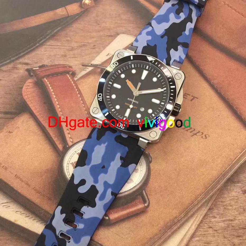 46mm Ny Casual BR Mens Watch Automatic Movement Square rostfritt stål Fodral Sapphire Crystal Luminous Dial Rubber Strap311w