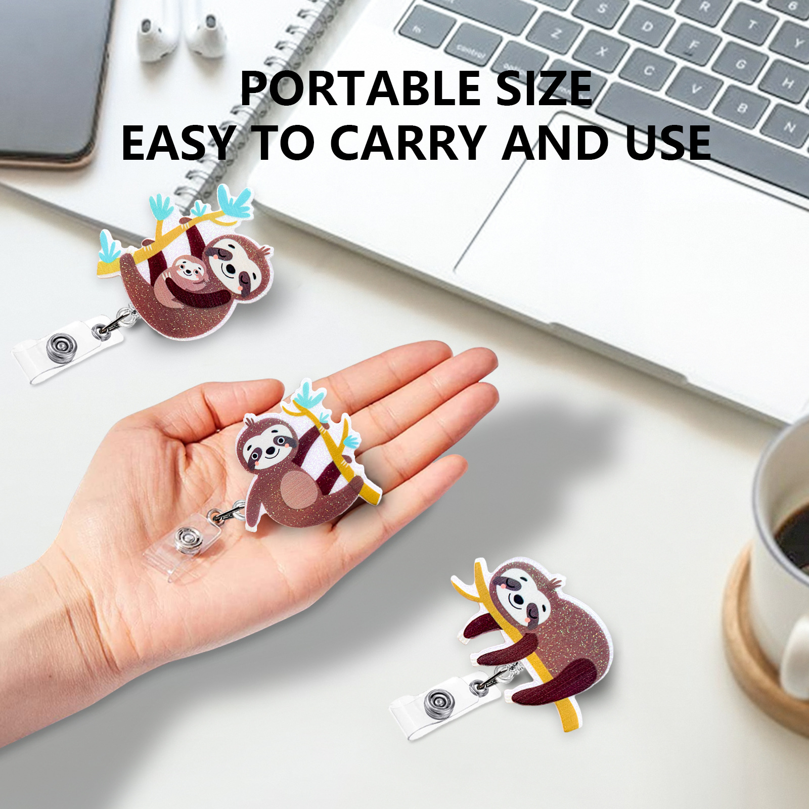 Sloth Badge Keychain Desk Accessories Retractable Pull Cartoon ID Badges Holder With Clip Office Supplies