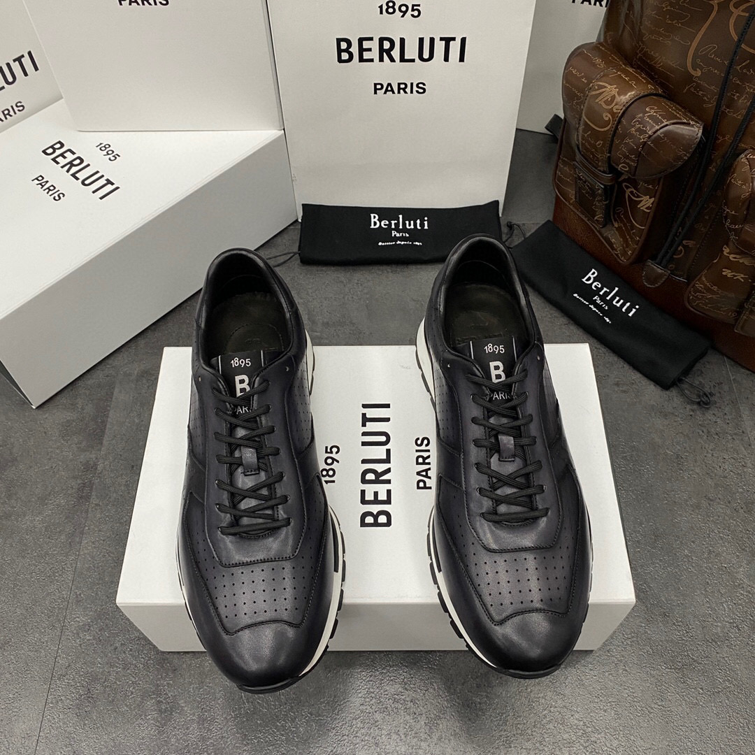 Berluti läder sneaker Berluti casual skor Berluuts Ny herrkalvläder borstad färg stansade andningsbara sportskor fashionabla och trendiga herrar spetsar upp