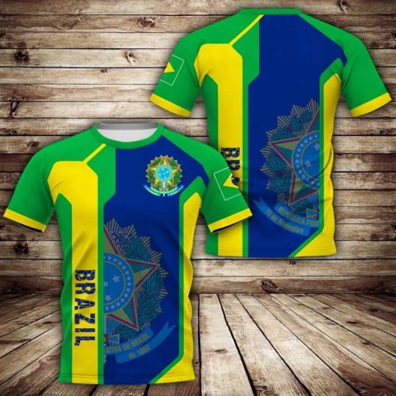 Mäns T-shirts fotbollsstil Herr-t-shirts brasiliansk flaggtryckning Kort ärm trend herr fotbollströja personlig brasiliansk stil toppar