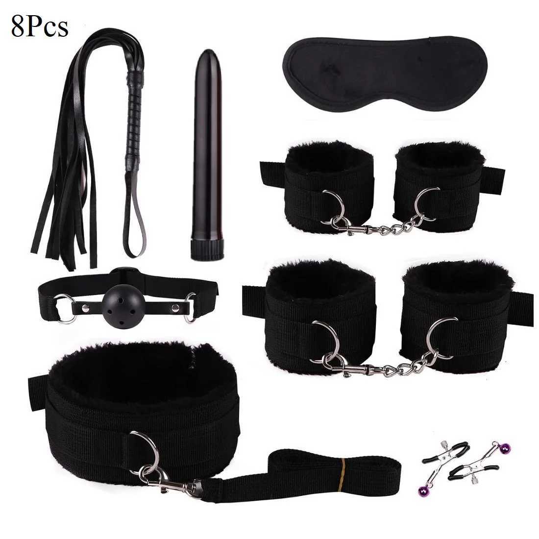 Giocattoli adulti Prodotti del sesso esotici in nylon adulti Giochi Bondage Gear Kit BDSM Manette Giocattoli del sesso Frusta Gag Spina coda Accessori del sesso le donne